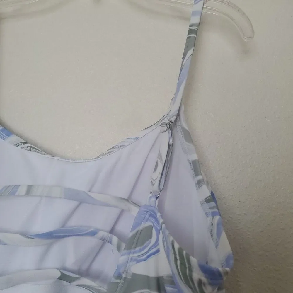 Hurley Womens XXL Marble Swirl One Piece Swimsuit Blue White Strappy Back XXL
